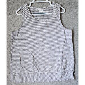 Lands' End Womens Sleeveless Round Neck Tank Top Cotton Black/White Striped Sz L